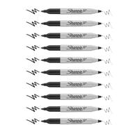 Sharpie Twin Tip Permanent Marker Pens - Black Ink - Pack of 10 - Fine & Ultra Fine Tips