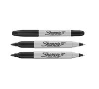 Sharpie Twin Tip Permanent Marker Pens - Black Ink - Pack of 3 - Fine & Ultra Fine Ti