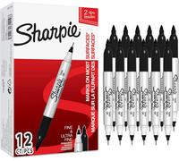 Sharpie Twin Tip Permanent Markers | Fine & Ultra-Fine Points | Black | 12 Coun