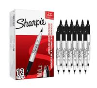 Sharpie S0811100 Twin Tip Permanent Markers, Black, Box of 12