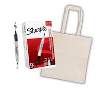 Sharpie Twin Tip Permanent Markers | Fine & Ultra-Fine Points | Black | 12 Count + Cotton Bag