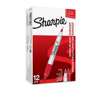 Sharpie Twin Tip Permanent Markers | Fine & Ultra-Fine Points | Red | 12 Count