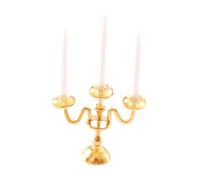 Sharplace 1/12 Dollhouse Candle Holder Doll House Candlestick Pretend Play House Toys Cute Candelabra Model for Fireplace Bedroom Decor, Gold and White