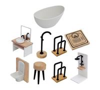 Sharplace 1:12 Scale Dollhouse Bathroom Set Basin Mini Shower Room Dollhouse Decoration Accessories Toys Miniature Furniture Kit Mirror, 9pcs Set