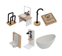 Sharplace 1:12 Scale Dollhouse Bathroom Set Basin Mini Shower Room Dollhouse Decoration Accessories Toys Miniature Furniture Kit Mirror, 7pcs Set