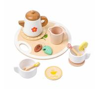Sharplace 12 Pieces Educational Wooden Tea Set, 18.3 18 7CM, Tea Set Cute Little Flower Pattern