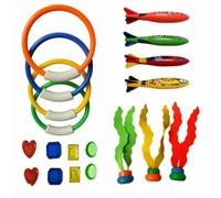 Sharplace 19 Pieces Pool Diving Toys for s Swimming Lesson Aid Set with Flexible Rings and Translucent Gem Pieces for Underwater Retrieval