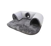 Sharplace 2 in 1 Cat Tunnel Bed Hideout Comfortable with Hanging Balls Play Center Autumn Warm Tunnel Mat for Indoor Cats Bunny Hamster, L