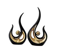 Sharplace 2 Pieces Abstract Art Statue Artwork Fine Workmanship Home Decoration Resin Figurine Modern Sculpture for Coffee Table Office, Black Golden