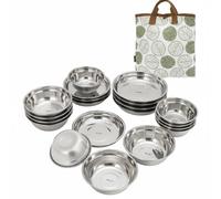 Sharplace 20 Pieces Outdoor Dining Utensils Set With Stainless Steel Bowls Plates Tableware Dinnerware Stackable Metal Dishes With Space Saving Storage for