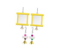 Sharplace 2Pcs Chicken Mirror Toys with Bell,Cage Accessories Wooden Pecking Toy Beak Grinding Stones for Parrots Finches Birds, Yellow