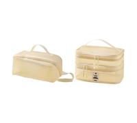 Sharplace 2Pcs Mesh Makeup Bag Cosmetic Brush Organizer Portable Double Layer Cosmetic Bag Make up Organizer for Outdoor Gym Activities, Beige