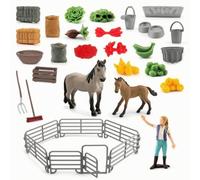 Sharplace 32 Pieces PVC Horse Stable Playset Model Compact Farm Playset with Horse Figures Scaled Barnyard Animal Figurine Set for Children Ages 4 to 6, Style C