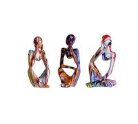 Sharplace 3Pcs Sitting Thinker Statue Abstract Sculpture, Bookshelf Decor, Art Figurines Home Decoration, Colorful