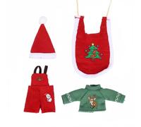 Sharplace 4 Pieces Doll Costume Miniature Christmas Ensemble With Back Closure Sweater And Matching Overalls For 1/12 Scale BJD Figures Suitable For Doll Collector Hobbyists And Scene Styling