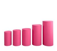 Sharplace 5 Pieces Cylinder Pedestal Wrap with Elastic Hem for Round Display Bases Smooth Polyester Table Cover for Banquet Party , 3 Rose Red , Five-piece Set 90 40 75 36 60 33 55 30 50 27