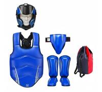 Sharplace 5 Pieces Training Gear Karate Taekwondo Protector Set Training Kit With Head Gear Chest Protector Hip Protector Shin Guards Pu Leather Eva Foam Dense , Blue , M