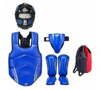 Sharplace 5 Pieces Training Gear Karate Taekwondo Protector Set Training Kit With Head Gear Chest Protector Hip Protector Shin Guards Pu Leather Eva Foam Dense , Blue , L