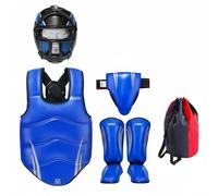 Sharplace 5 Pieces Training Gear Karate Taekwondo Protector Set Training Kit With Head Gear Chest Protector Hip Protector Shin Guards Pu Leather Eva Foam Dense , Blue Five-Piece Set + Mask , S