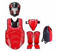 Sharplace 5 Pieces Training Gear Karate Taekwondo Protector Set Training Kit With Head Gear Chest Protector Hip Protector Shin Guards Pu Leather Eva Foam Dense , Red Five-Piece Set , L