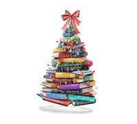 Sharplace Acrylic Christmas Tree Book Sign, 2D Acrylic Ornament Crafts, Tabletop Ornament Artwork Plaque Home Decor for Bedroom Desktop, Bowknot