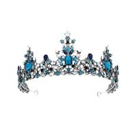Sharplace Alloy Bridal Crown Rhinestone Headpiece Ornate Baroque Tiara Regal Style Hair Accessory Sparkling Jewel Accents Secure Fit Suitable for Bridal Event Prom Costume Party, Antique Silver Blue
