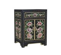 Sharplace Bedside Cabinet With Drawers Nightstand End Table Cupboard Hand Painted Artistic Detailing Ready to Use Distressed Finish suitable for bedroom storage, Black, style to 3