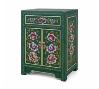 Sharplace Bedside Cabinet With Drawers Nightstand End Table Cupboard Hand Painted Artistic Detailing Ready to Use Distressed Finish suitable for bedroom storage, Green, style to 1