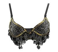 Sharplace Belly Dance Bra Top with Tassels Sequins Trimming Costume, Black