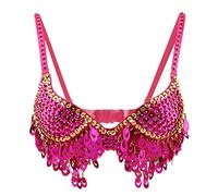 Sharplace Belly Dance Bra Top with Tassels Sequins Trimming Costume, Pink