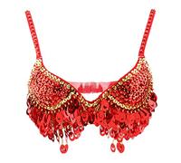 Sharplace Belly Dance Bra Top with Tassels Sequins Trimming Costume, Red