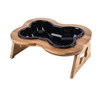 Sharplace Bone Shape Pets Dogs Bowls Wooden Rack for Medium Dog and Large Cat Pet Supplies Dog Dishes Food Feeding Plates Pet Feeder, Black