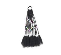 Sharplace Braiding Hair Extensions Twist Braids DIY Hair Making Elastic Bands Fashion Ponytail Extension Braiding Black Hair for Kids, 1B with beans