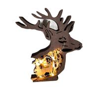 Sharplace Carved Deer Wooden Animal Carving with Lights Rustic Figurines Wooden Silhouette Art Decor Birthday Gift 3D Animal Carving