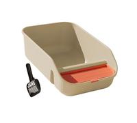 Sharplace Cat Litter Box for Indoor Cats with Frame Bedpan with Scatter Shield Anti Splashing with Scoop for Small and Medium Animals, Beige