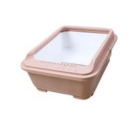 Sharplace Cat Litter Box Semi Enclosed Pet Supply, Kitty Litter Pan with Dust Drawer, Pet Cat Toilet Sand Box for Small and Large Cats, Khaki