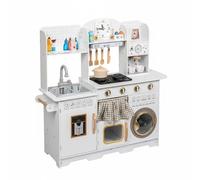Sharplace Children Play Kitchen Playset Wooden Pretend Play Cooking Toy With Multiple Activity Areas Sink Oven Stovetop Shelves Fosters Creativity Coordination Suitable for home playroom preschool