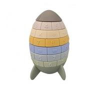 Sharplace Children Stacking Blocks Silicone Stacking Toy Number Puzzle Educational Toy Math Symbols Sensory Toy Soft And Flexible, Morandi Green, Rocket Stacking Toy Transparent PE Bag Packaging