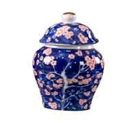 Sharplace Chinese Ginger Jar, Ceramic Tea Canister with Sealed Lid for Storage, Vintage Blue and White Porcelain Decorative Vase for Spice Tea Coffee Sugar, Home, Wedding, Tabletop, 3.39x4.84 Inch