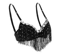 Sharplace Dance Bra Top Women Ladies Sequined Dance Costumes Fringe Tassel Tops, Black