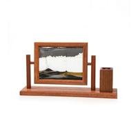 Sharplace Desktop Sand Art Frame Rotating Moving Sand Picture Frame with Pen Storage Desk Organizer Wood Grain Panel Stable Base Relaxing Desktop Art Suitable, Ink Landscape