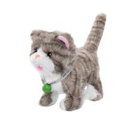Sharplace Electric Stuffed Walking Cat Plush Toy with Record & Repeat Interactive Meow Kitten, Tail Wagging, Versatile for Child's Gift 7x4x6.7inch Simulation Electronic Pet Toy, Light Gray Stripes
