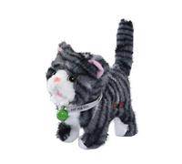 Sharplace Electric Stuffed Walking Cat Plush Toy with Record & Repeat Interactive Meow Kitten, Tail Wagging, Versatile for Child's Gift 7x4x6.7inch Simulation Electronic Pet Toy, Dark Gray Stripes