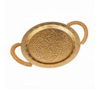 Sharplace European Style Tray Round Serving Tray Metal Platter With Handles Embossed Vine Pattern Raised Edge Reflective Finish sturdy structure suitable for, 30 22.5 4.5 Cm, style to 2
