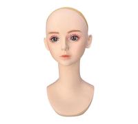 Sharplace Female Mannequin Head Bust with Cap Realistic PVC Display Stand with Makeup for Headdress Home Shopping Mall Pendants