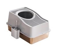 Sharplace Fully Closed Cat Litter Box Toilet Top Entry Sturdy High Raised Rim 23.6x15.7x13.8inch Versatile Removable Base Cat Bedpan, Grey