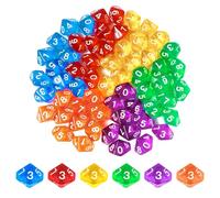 Sharplace GAME_DICE 60-Pack D10 Acrylic Dice, Six Colors Bulk for Party Supplies, RPG, DND and MTG