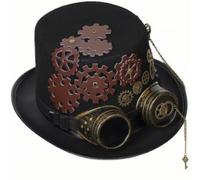 Sharplace Gothic Style Hat Steampunk Top Hat Costume Accessory Cosplay Headwear Vintage Clockwork Design With Brass Goggles And Gear Appliques Wool Felt, Black, Head Circumference 58-59cm