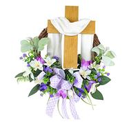 Sharplace Hanging Easter Cross Wreath 40cm Spring Floral Wooden Cross for Ornaments