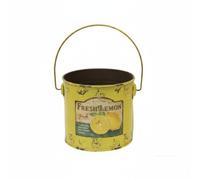 Sharplace Industrial Bucket Rustic Floral Planter Vintage Tin Container Decorative Fruit Print Handheld Iron Handle Suitable for Home Decoration Garden Use, Vintage Yellow Lemon